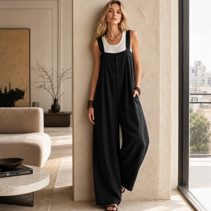 ✨Lässiger Jumpsuit für Damen mit breiten Trägern und Knöpfen