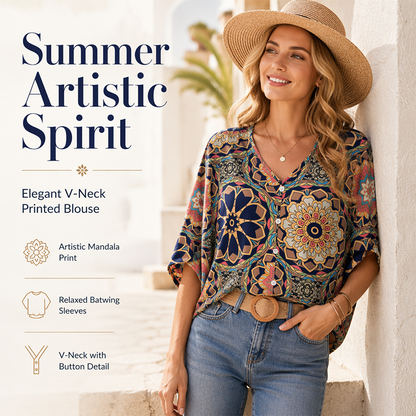 🛍️  Bohemian-Bluse mit V-Ausschnitt – luftige Passform, vielseitig kombinierbar, ideal für Urlaub & Alltag ✨