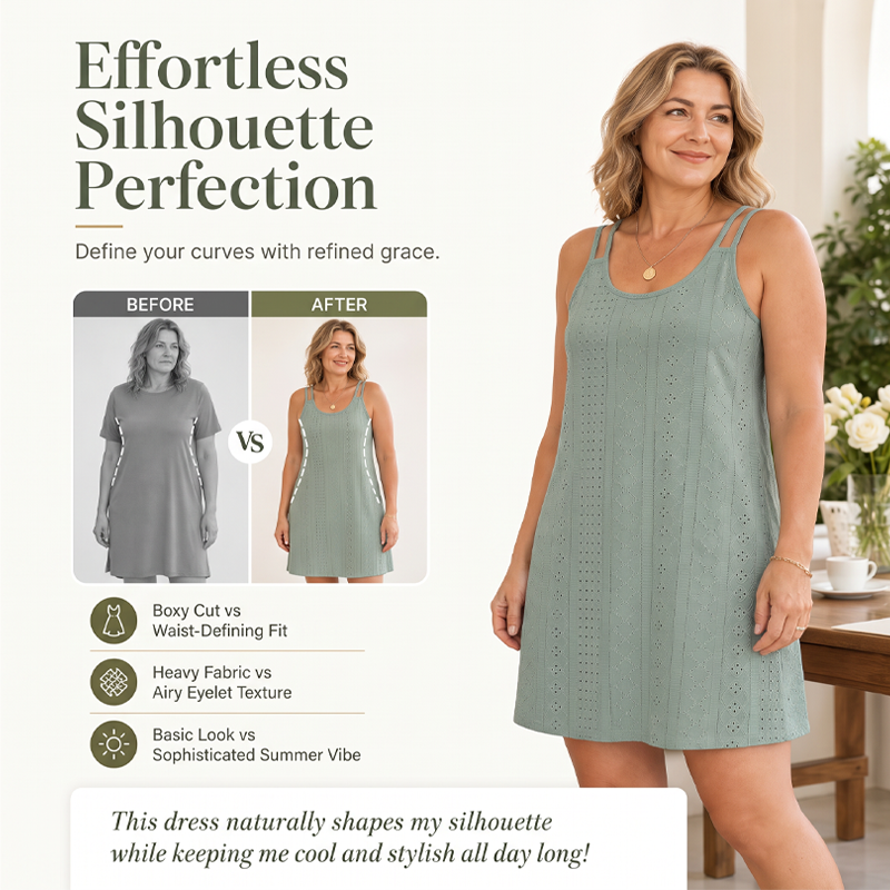 ✨✨Damen Sommer-Kleid mit Doppelträgern und Ösendetail💕