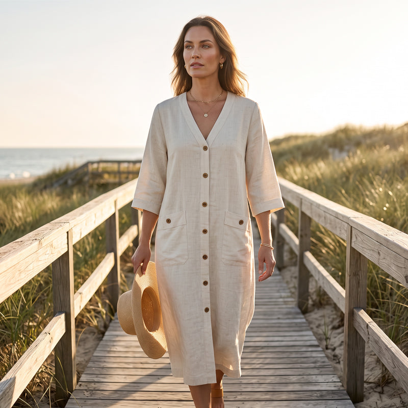 👗Lässiges Damen-Kleid mit Knopfleiste und Taschen