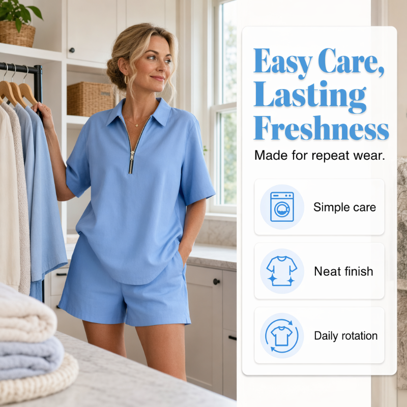 ✨Lässiges zweiteiliges Set für Damen: Kurzarm-Oberteil mit halbem Reißverschluss und Shorts