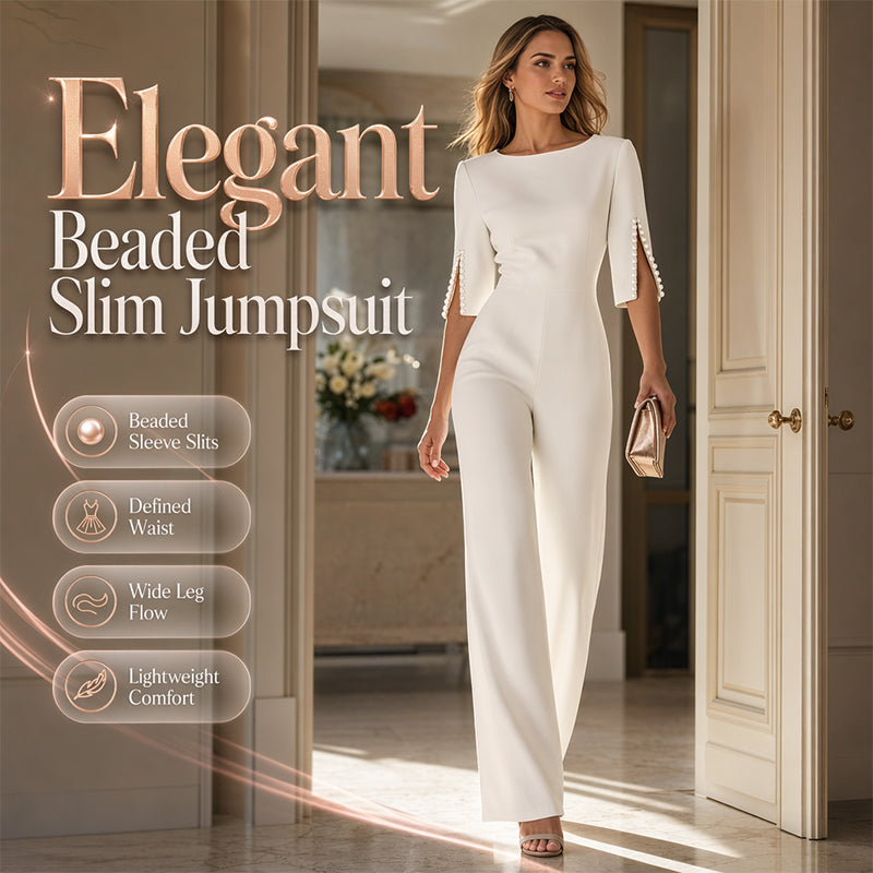 ✨Eleganter, schmal geschnittener Jumpsuit mit Perlenverzierung