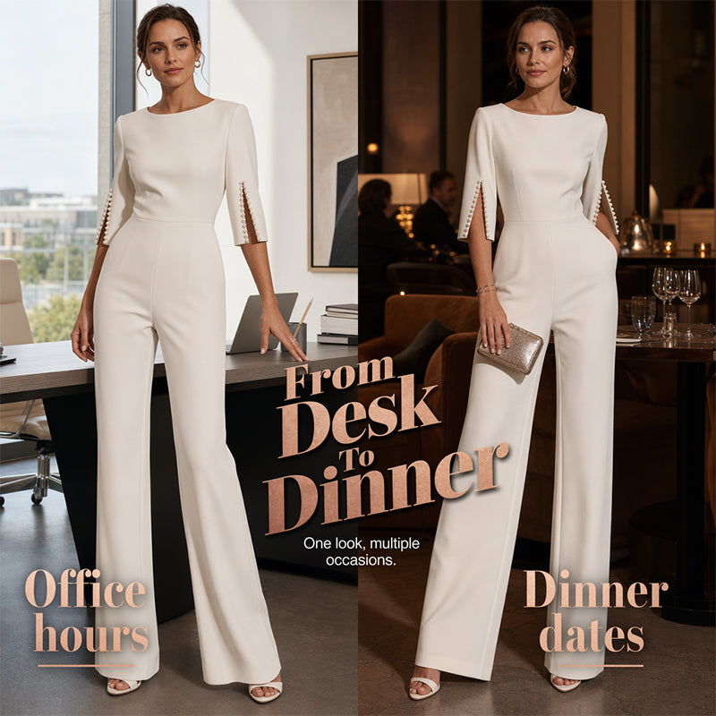 ✨Eleganter, schmal geschnittener Jumpsuit mit Perlenverzierung