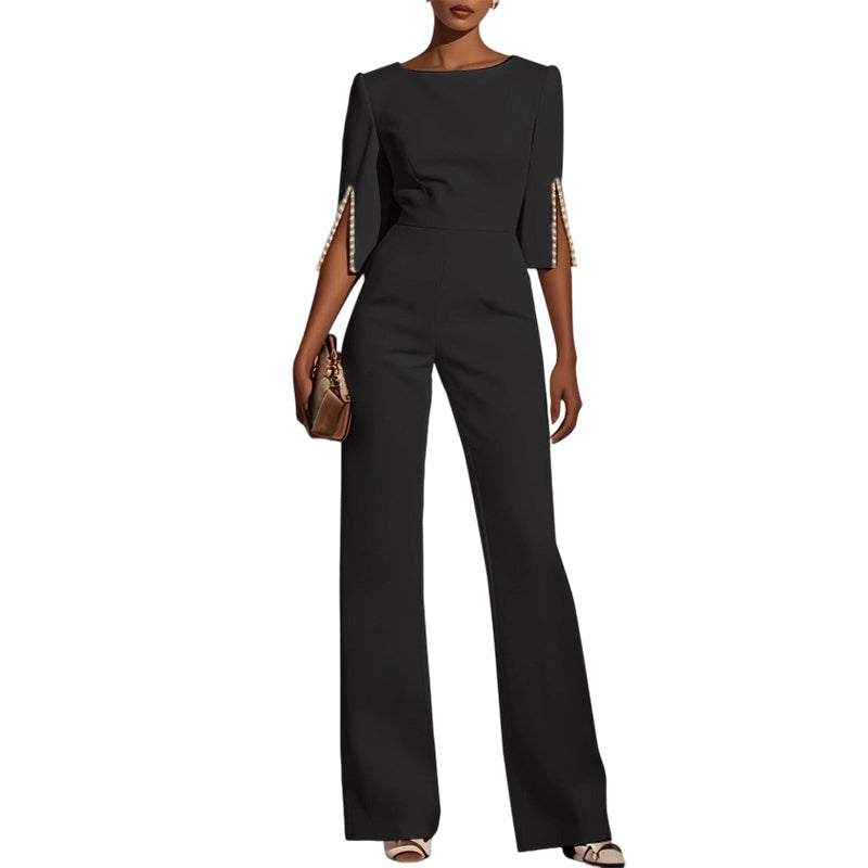 ✨Eleganter, schmal geschnittener Jumpsuit mit Perlenverzierung