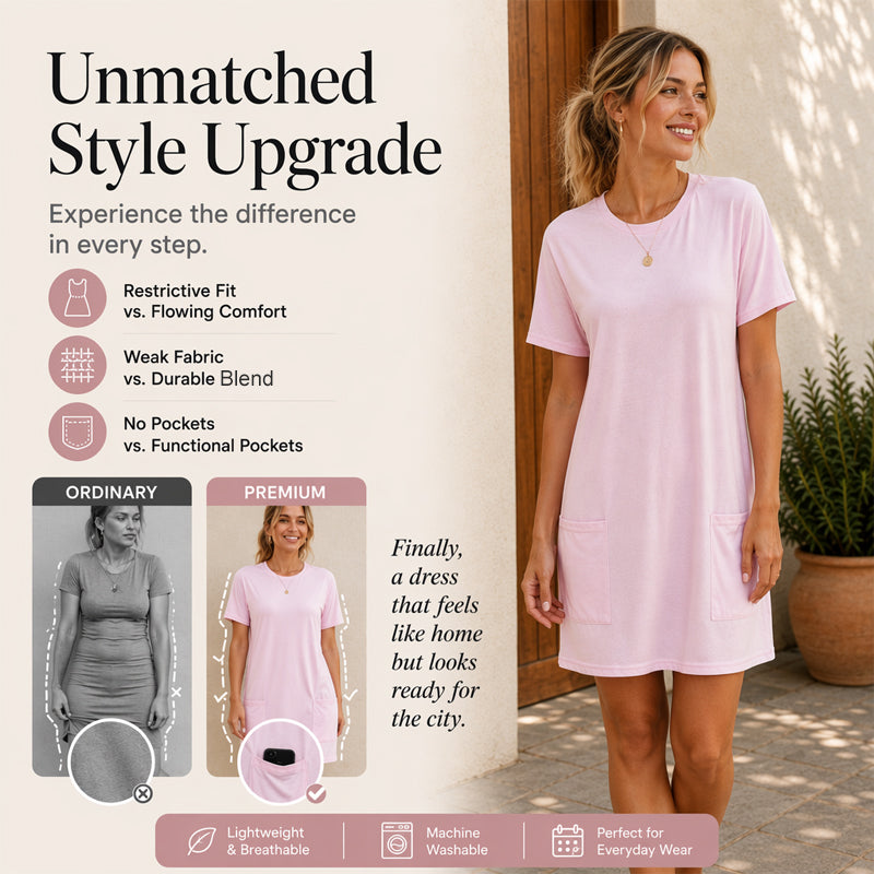 Lockeres Sommer-T-Shirt-Kleid für Damen mit Taschen