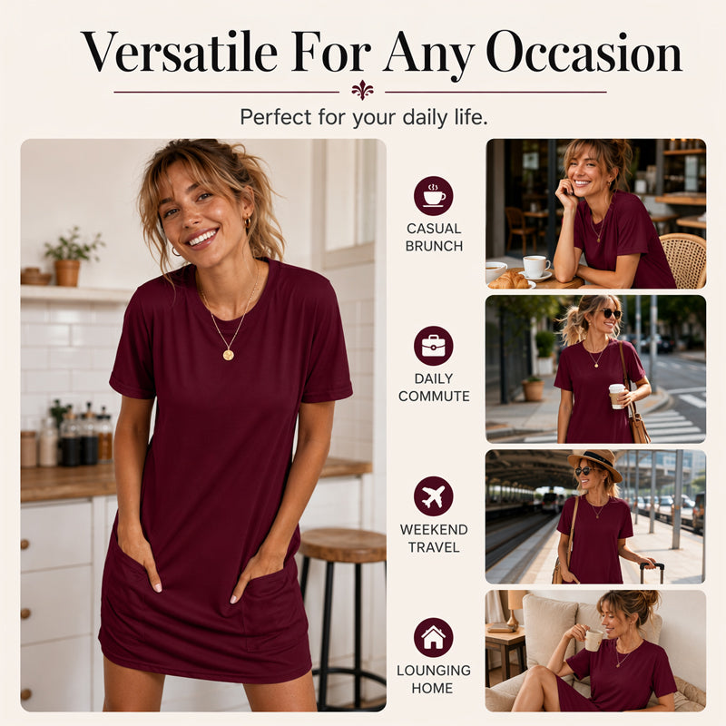 Lockeres Sommer-T-Shirt-Kleid für Damen mit Taschen