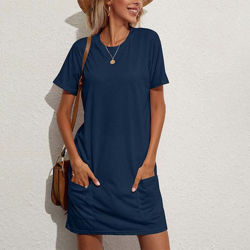 Lockeres Sommer-T-Shirt-Kleid für Damen mit Taschen