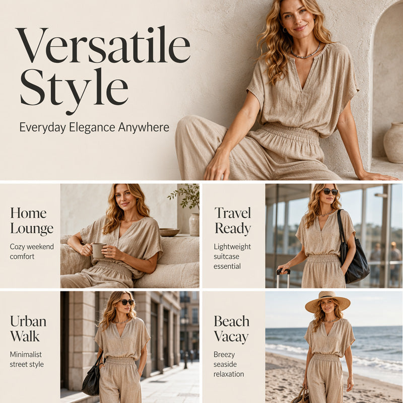 Damen Freizeit-Baumwoll-Leinen-Loungewear-Set