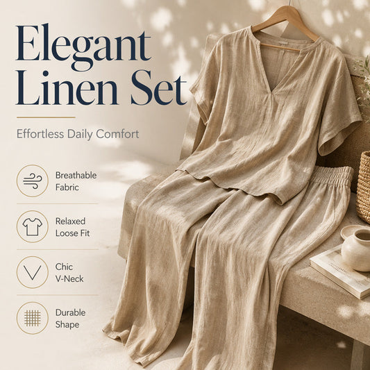 Damen Freizeit-Baumwoll-Leinen-Loungewear-Set
