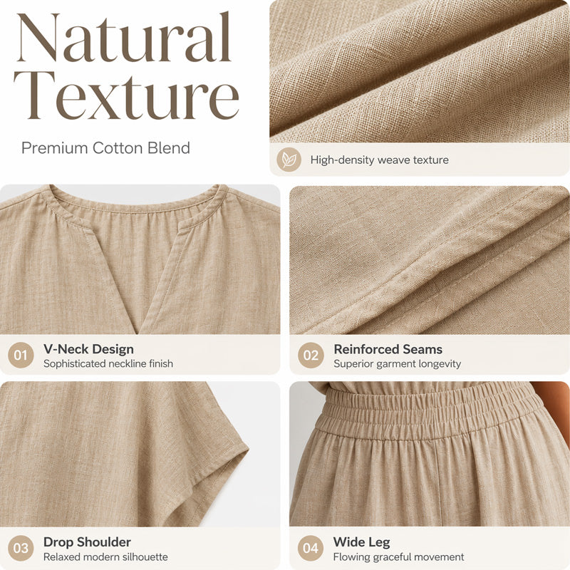 Damen Freizeit-Baumwoll-Leinen-Loungewear-Set