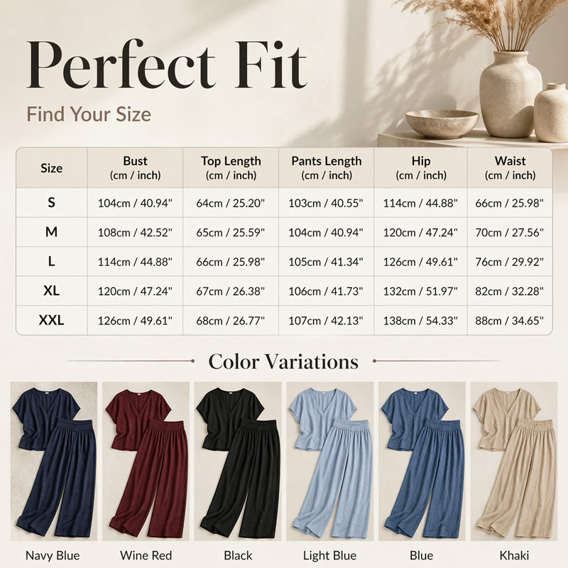 Damen Freizeit-Baumwoll-Leinen-Loungewear-Set