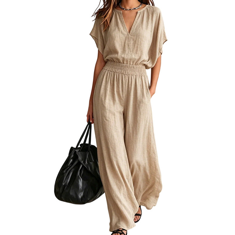 Damen Freizeit-Baumwoll-Leinen-Loungewear-Set
