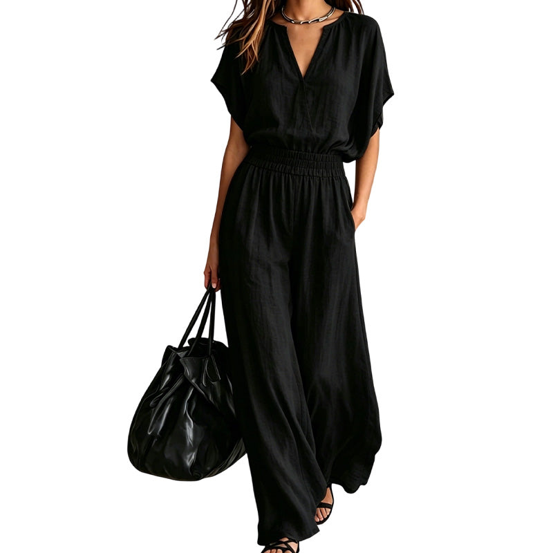 Damen Freizeit-Baumwoll-Leinen-Loungewear-Set