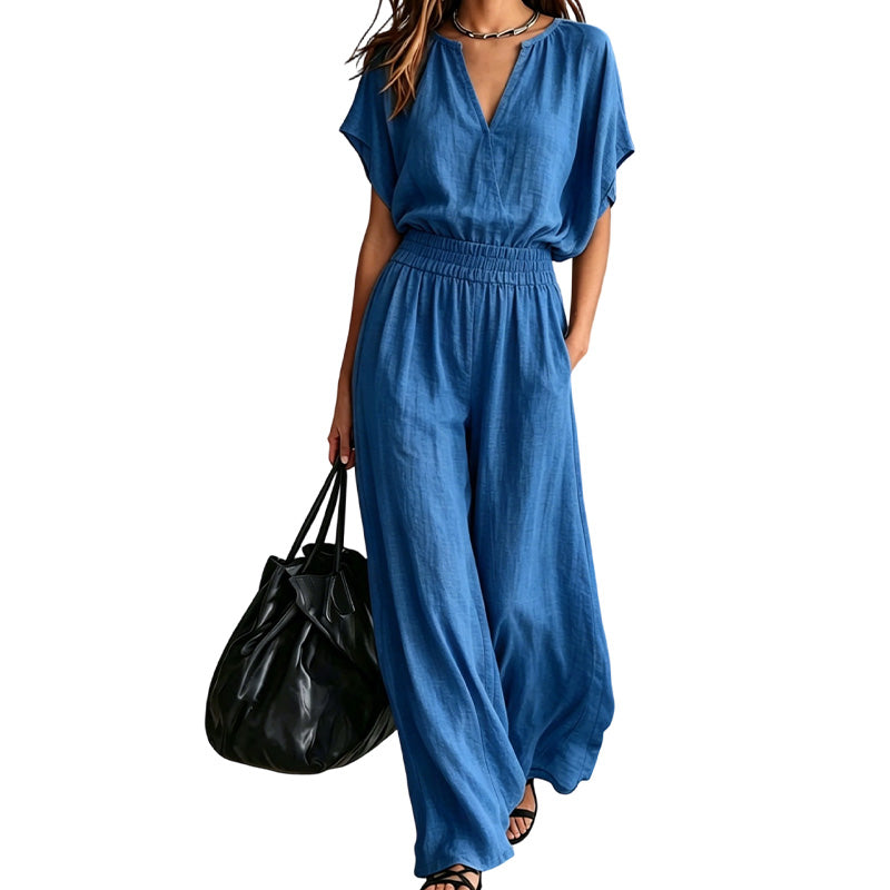 Damen Freizeit-Baumwoll-Leinen-Loungewear-Set
