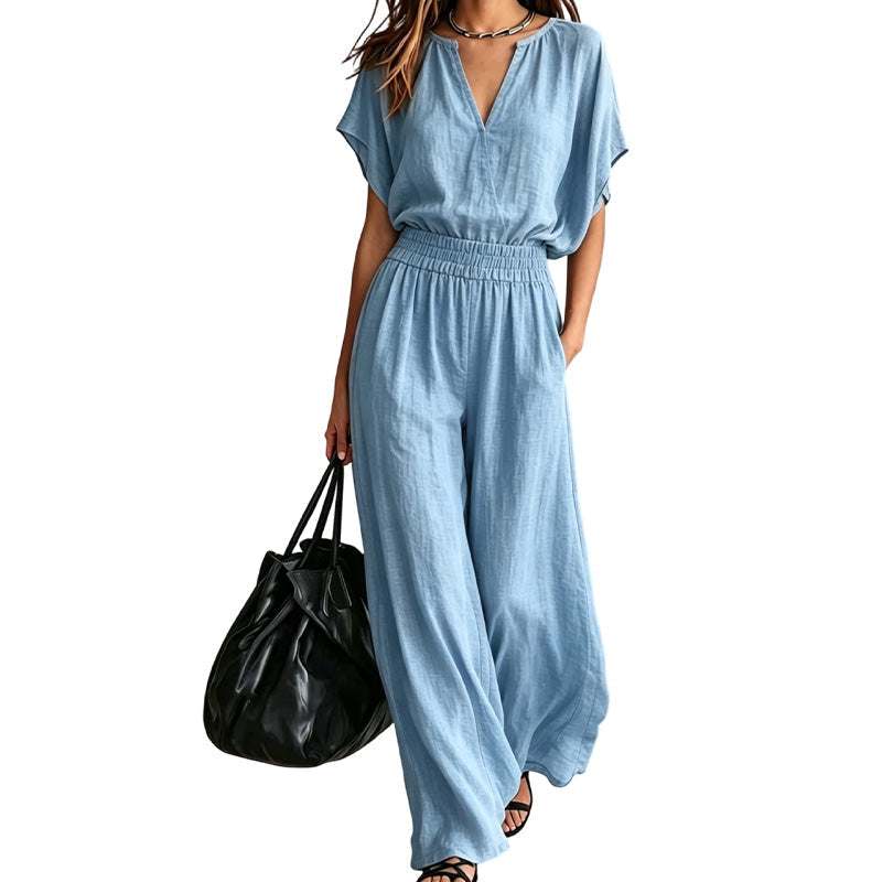 Damen Freizeit-Baumwoll-Leinen-Loungewear-Set