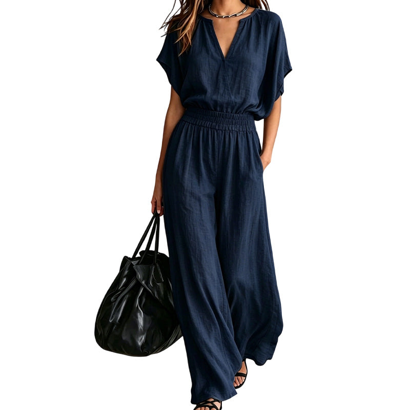 Damen Freizeit-Baumwoll-Leinen-Loungewear-Set