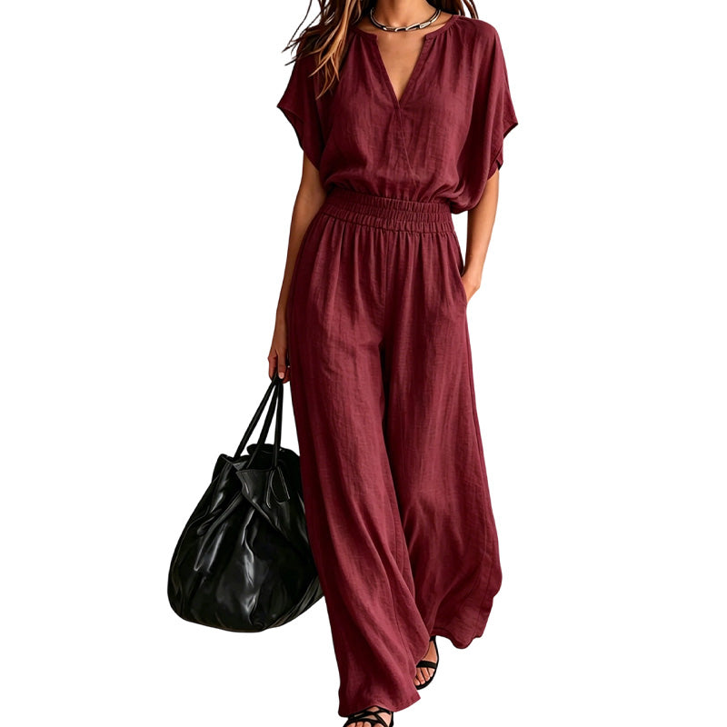 Damen Freizeit-Baumwoll-Leinen-Loungewear-Set
