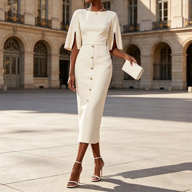 🚨 Eilmeldung: 50% endet heute Nacht! 👗Elegantes Damenkleid mit geschlitzten Ärmeln