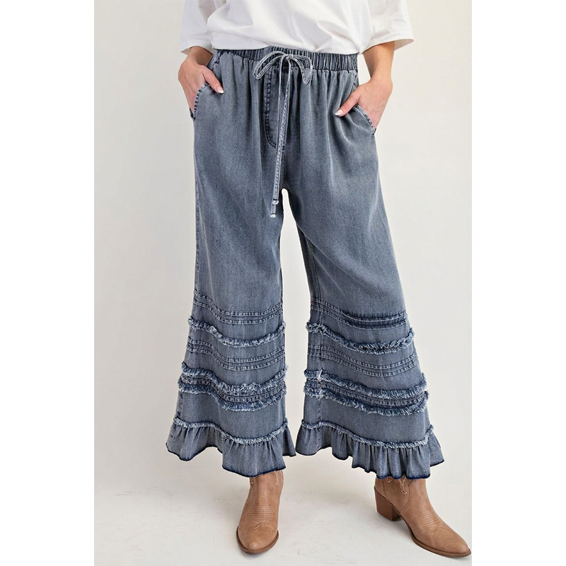 🌺Damenhose aus Tencel-Denim mit weitem Bein und Rüschen am Saum