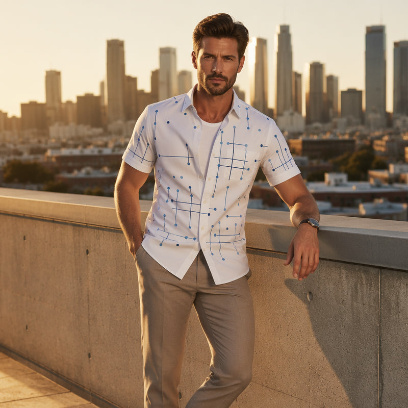 ☀️ 50% RABATT! 👔 Herren Kurzarmhemd mit geometrischem Muster – Locker, luftig & weich – Ideal für Sommer, Urlaub & Freizeit ✨