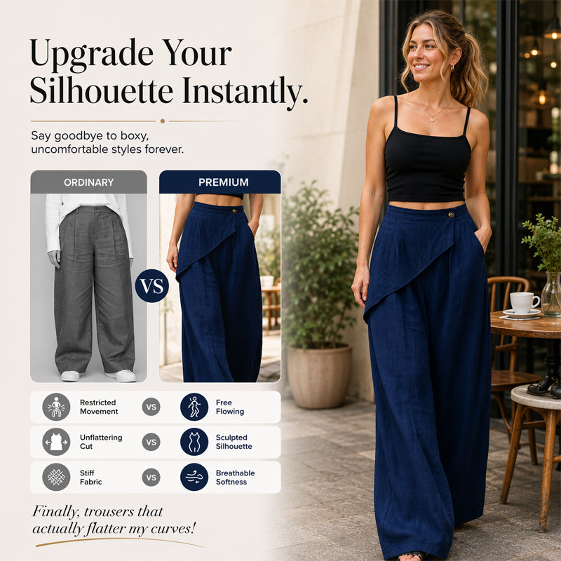 ✨Damenhose mit asymmetrischem Wickelausschnitt und weitem Bein
