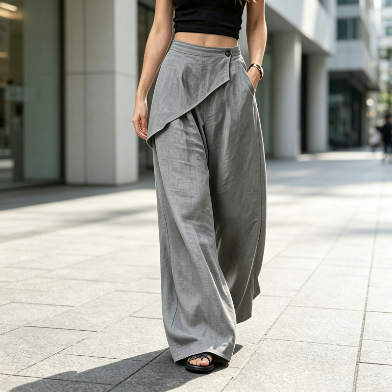 ✨Damenhose mit asymmetrischem Wickelausschnitt und weitem Bein