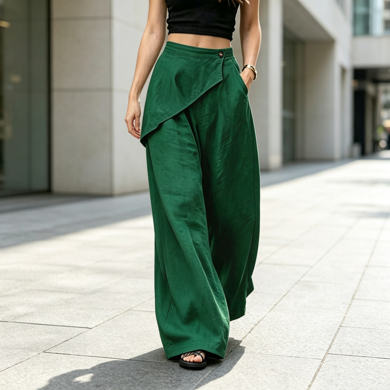 ✨Damenhose mit asymmetrischem Wickelausschnitt und weitem Bein