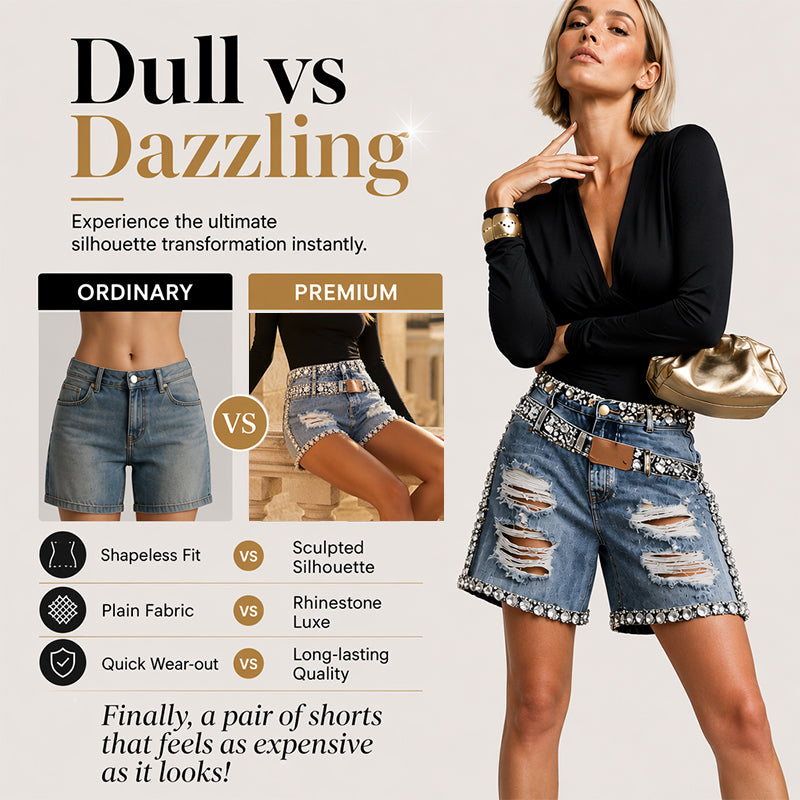 ⌛Zeitlich begrenztes Angebot – Damen-Rhinsten-Ripped-Denim-Shorts