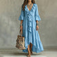 Damen Retro-Rüschen-V-Ausschnitt-Kleid mit Glockenärmeln