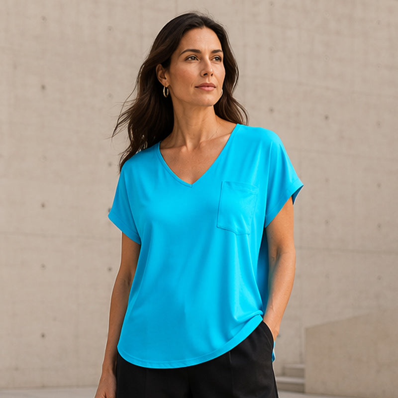 Damen lässiges V-Ausschnitt Kurzarm-T-Shirt.