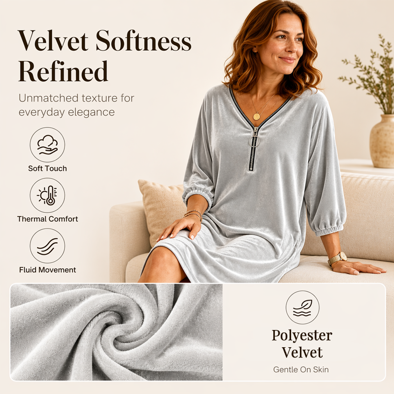 👗Damenkleid mit Reißverschluss, V-Ausschnitt und halben Ärmeln