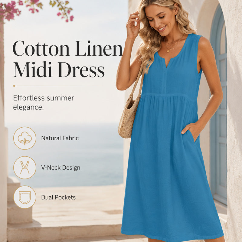 👗Ärmelloses Baumwoll-Leinen-Kleid für Damen
