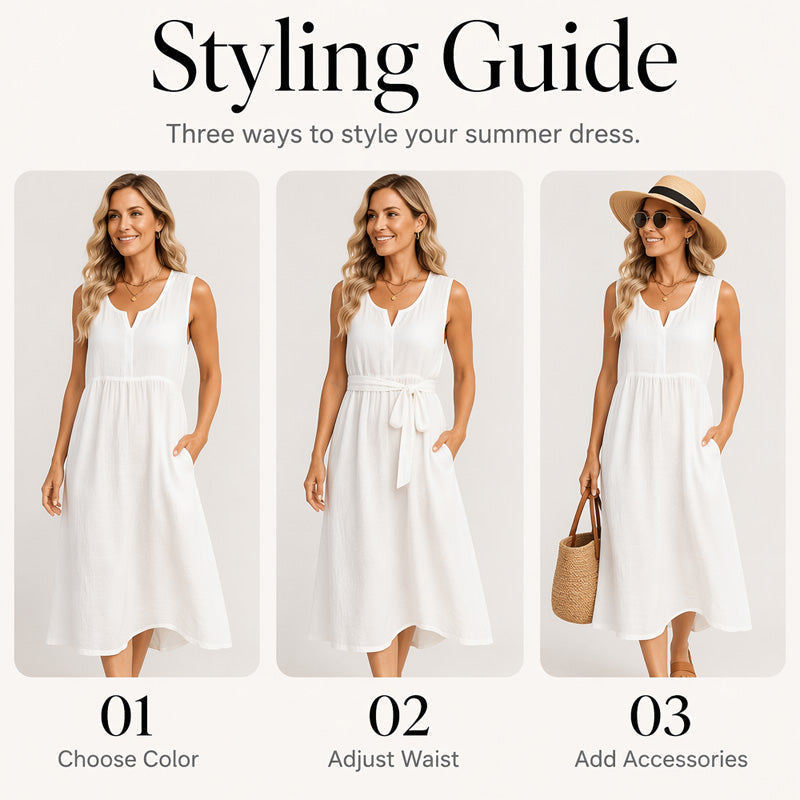 👗Ärmelloses Baumwoll-Leinen-Kleid für Damen