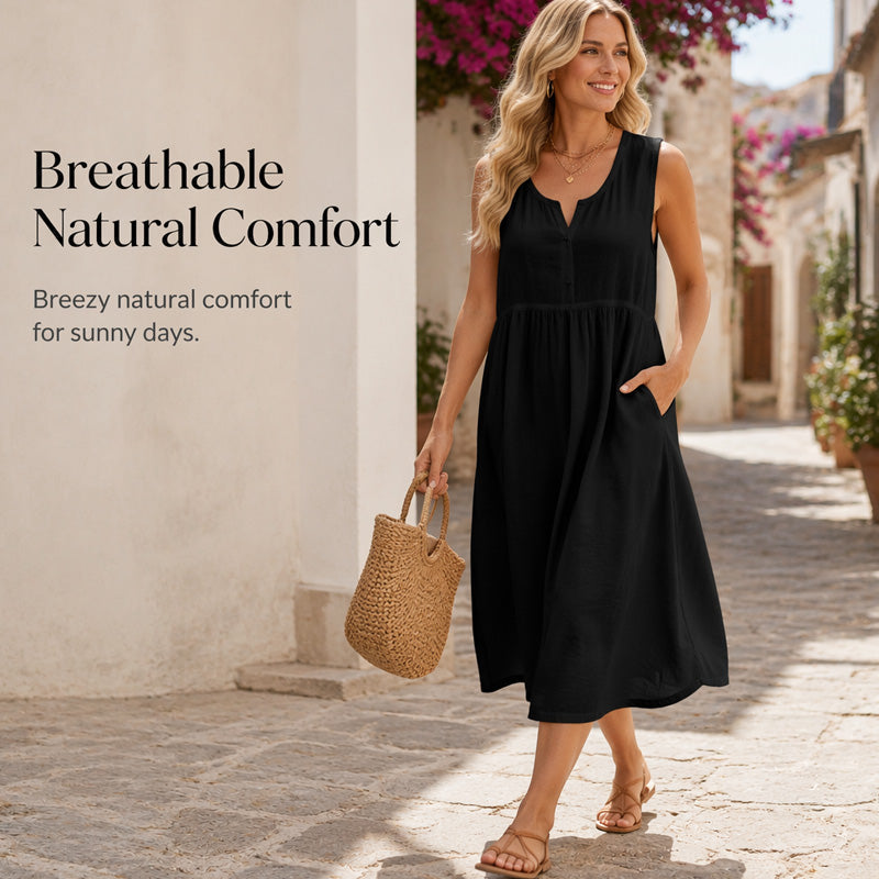 👗Ärmelloses Baumwoll-Leinen-Kleid für Damen