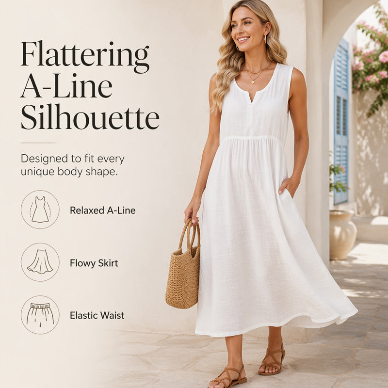 👗Ärmelloses Baumwoll-Leinen-Kleid für Damen