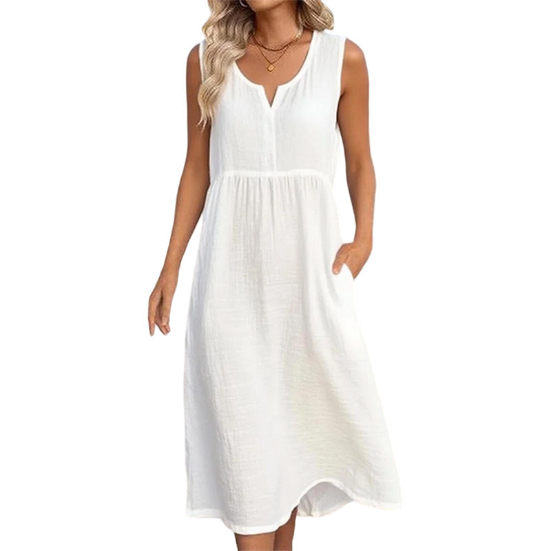 👗Ärmelloses Baumwoll-Leinen-Kleid für Damen