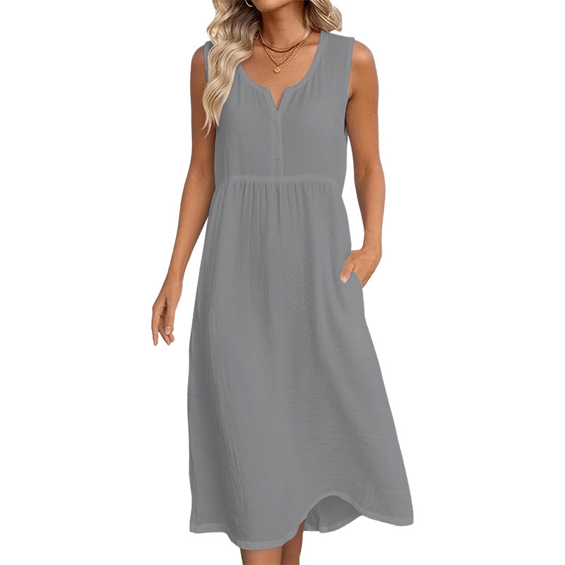 👗Ärmelloses Baumwoll-Leinen-Kleid für Damen