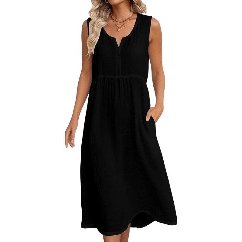 👗Ärmelloses Baumwoll-Leinen-Kleid für Damen