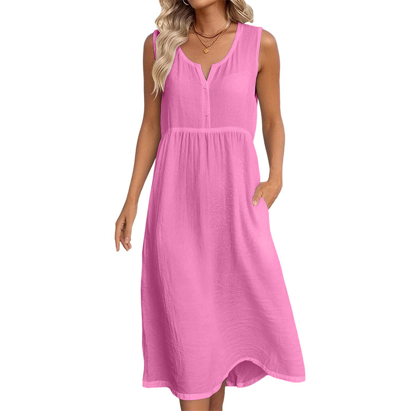 👗Ärmelloses Baumwoll-Leinen-Kleid für Damen