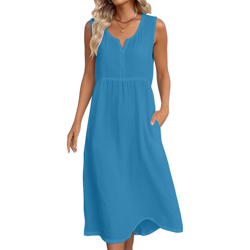 👗Ärmelloses Baumwoll-Leinen-Kleid für Damen