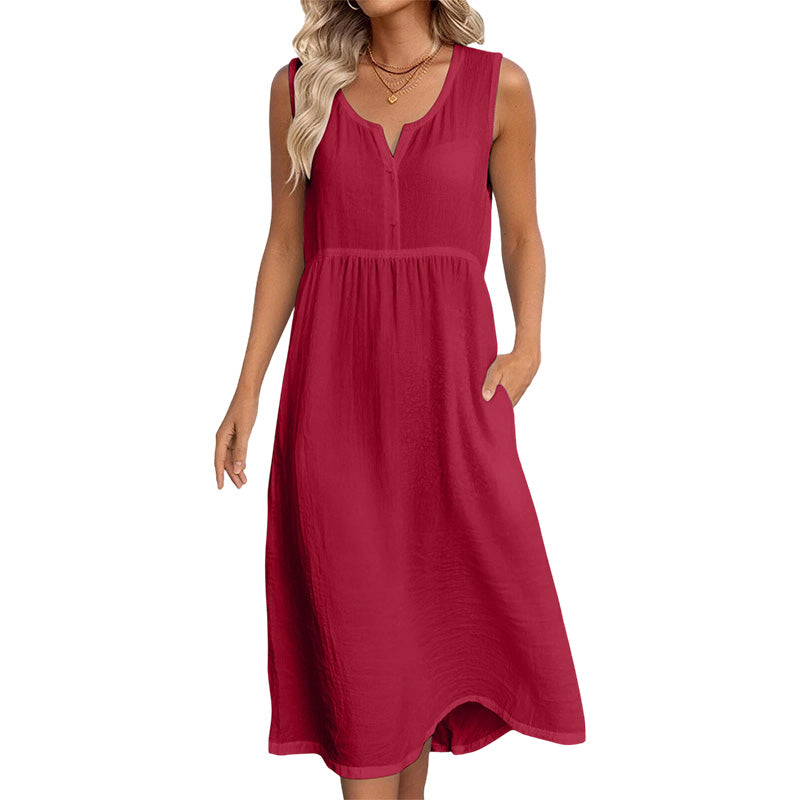 👗Ärmelloses Baumwoll-Leinen-Kleid für Damen