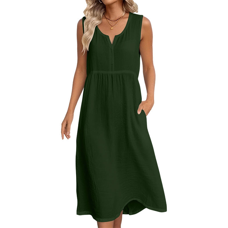👗Ärmelloses Baumwoll-Leinen-Kleid für Damen