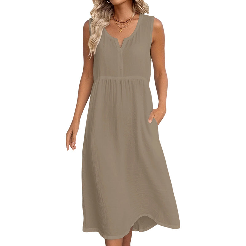 👗Ärmelloses Baumwoll-Leinen-Kleid für Damen