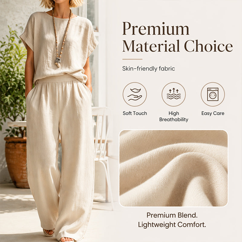 Set aus kurzärmeligem Oberteil und Hose mit weitem Bein für Damen