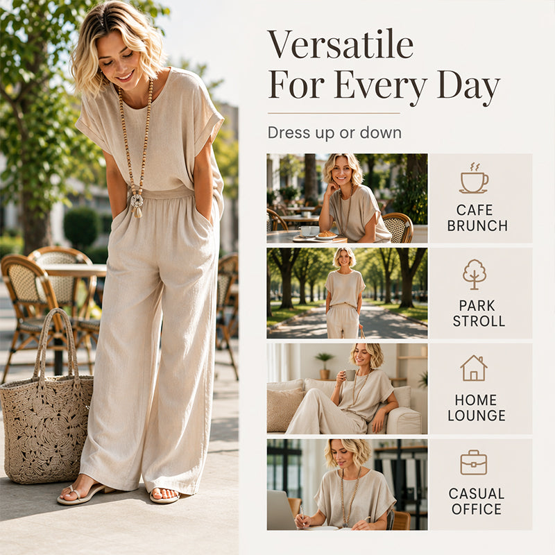 Set aus kurzärmeligem Oberteil und Hose mit weitem Bein für Damen
