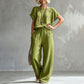 Set aus kurzärmeligem Oberteil und Hose mit weitem Bein für Damen