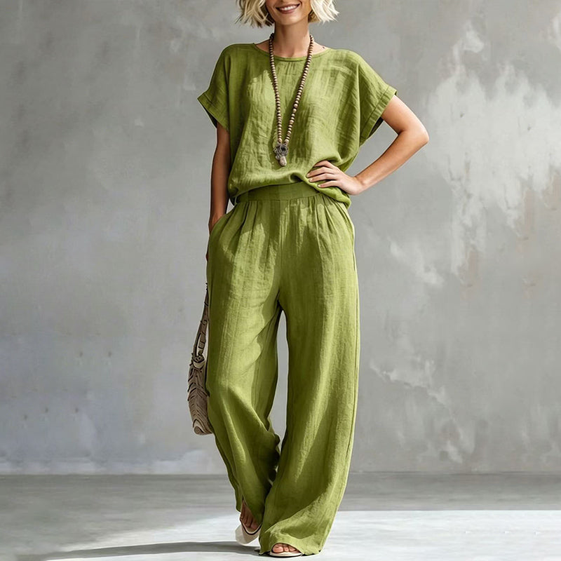 Set aus kurzärmeligem Oberteil und Hose mit weitem Bein für Damen