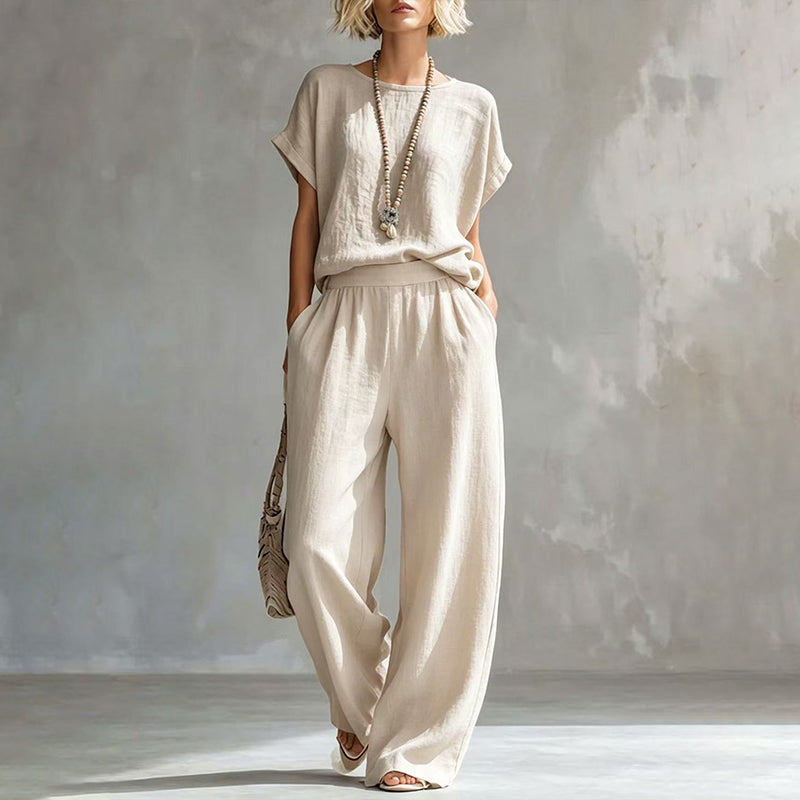 Set aus kurzärmeligem Oberteil und Hose mit weitem Bein für Damen