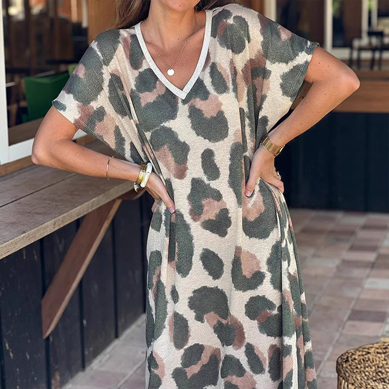 🐆👗Lässiges Damenkleid mit V-Ausschnitt und Leopardenmuster