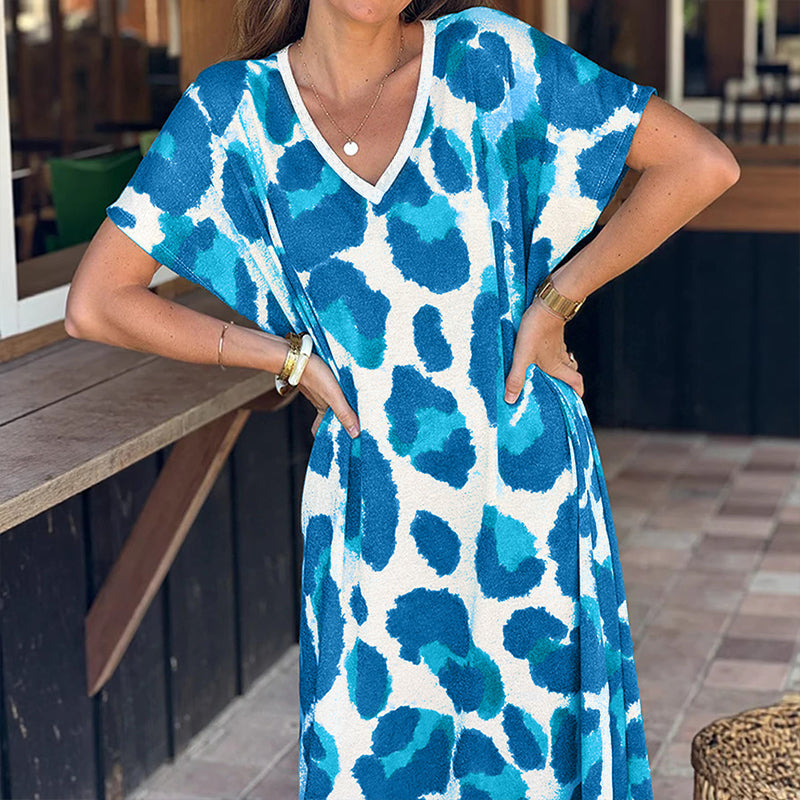 🐆👗Lässiges Damenkleid mit V-Ausschnitt und Leopardenmuster